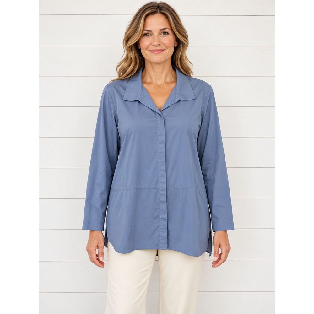Lafayette 148 New York Blue Long Sleeve Collared Tunic Shirt XL